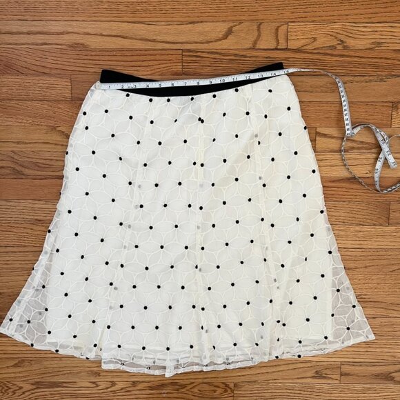 ANN TAYLOR Embroidered Floral A-Line Skirt |  Cream Black Midi Polka Dot | 8 - Picture 7 of 11